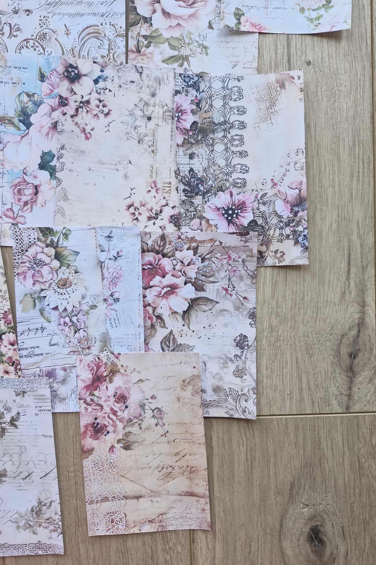 15 Adet Eskitme Vintage Çiçek Temalı Scrapbook Kağıt Seti Bullet Journal Dekupaj Kağıdı