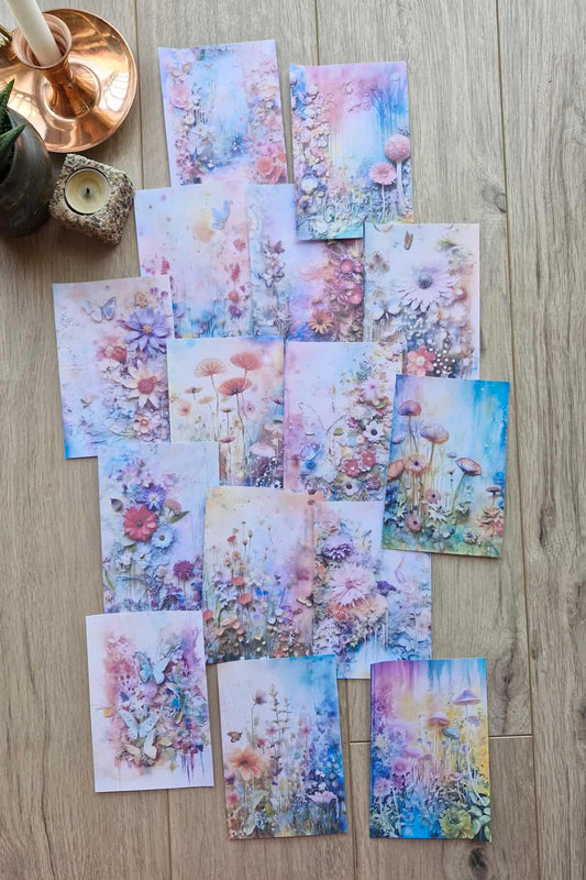 15 Adet Eskitme Vintage Suluboya Orman Temalı Scrapbook Kağıt Seti Bullet Journal Dekupaj Kağıdı