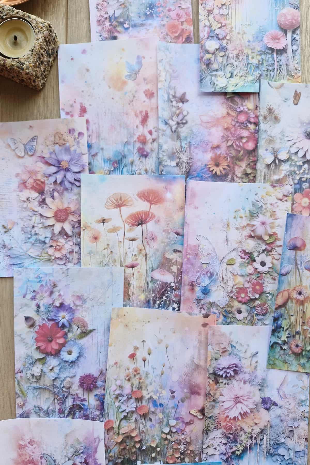 15 Adet Eskitme Vintage Suluboya Orman Temalı Scrapbook Kağıt Seti Bullet Journal Dekupaj Kağıdı
