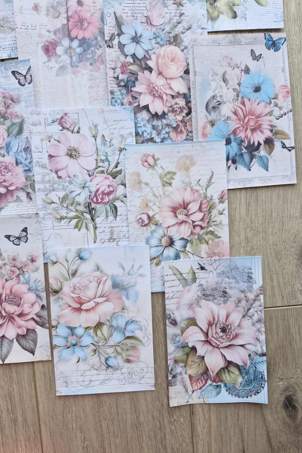 15 Adet Eskitme Vintage Pembe Mavi Temalı Scrapbook Kağıt Seti Bullet Journal Dekupaj Kağıdı
