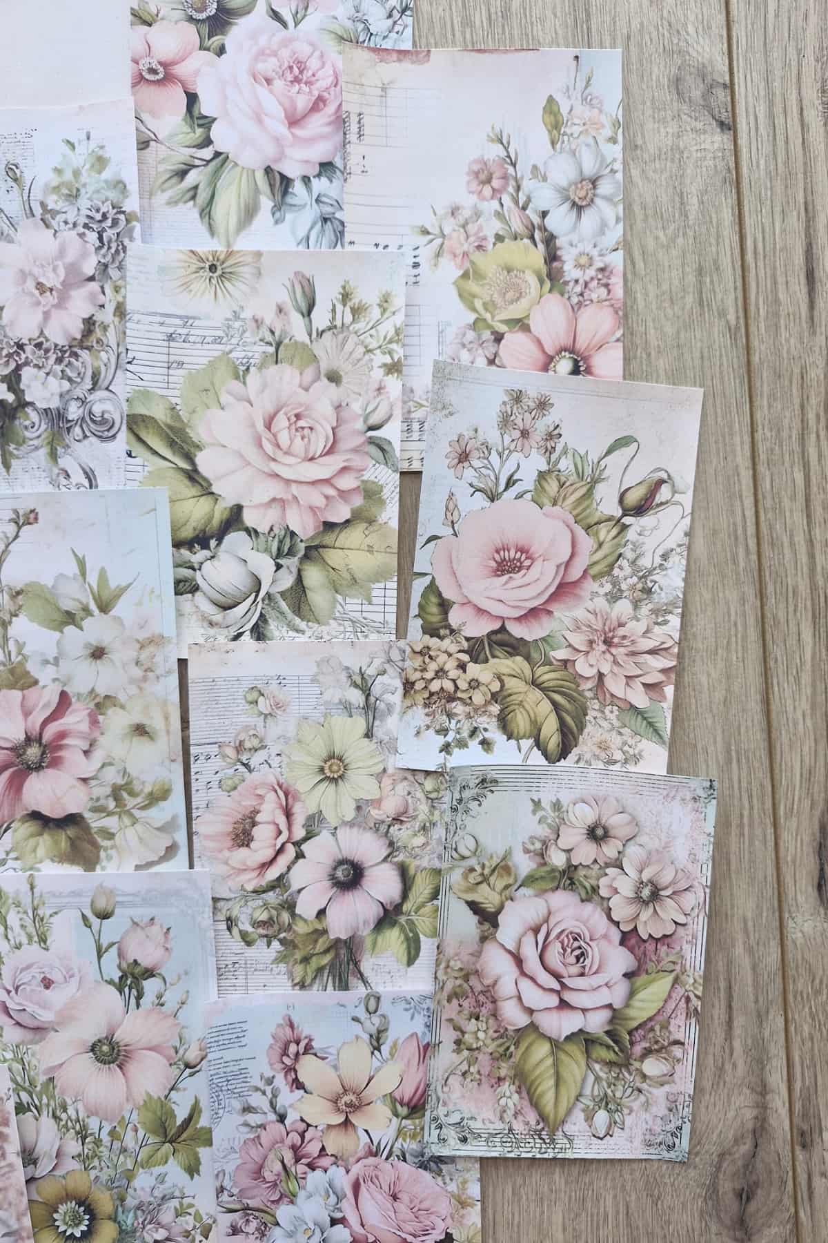 15 Adet Eskitme Vintage Pembe Gül Temalı Scrapbook Kağıt Seti Bullet Journal Dekupaj Kağıdı