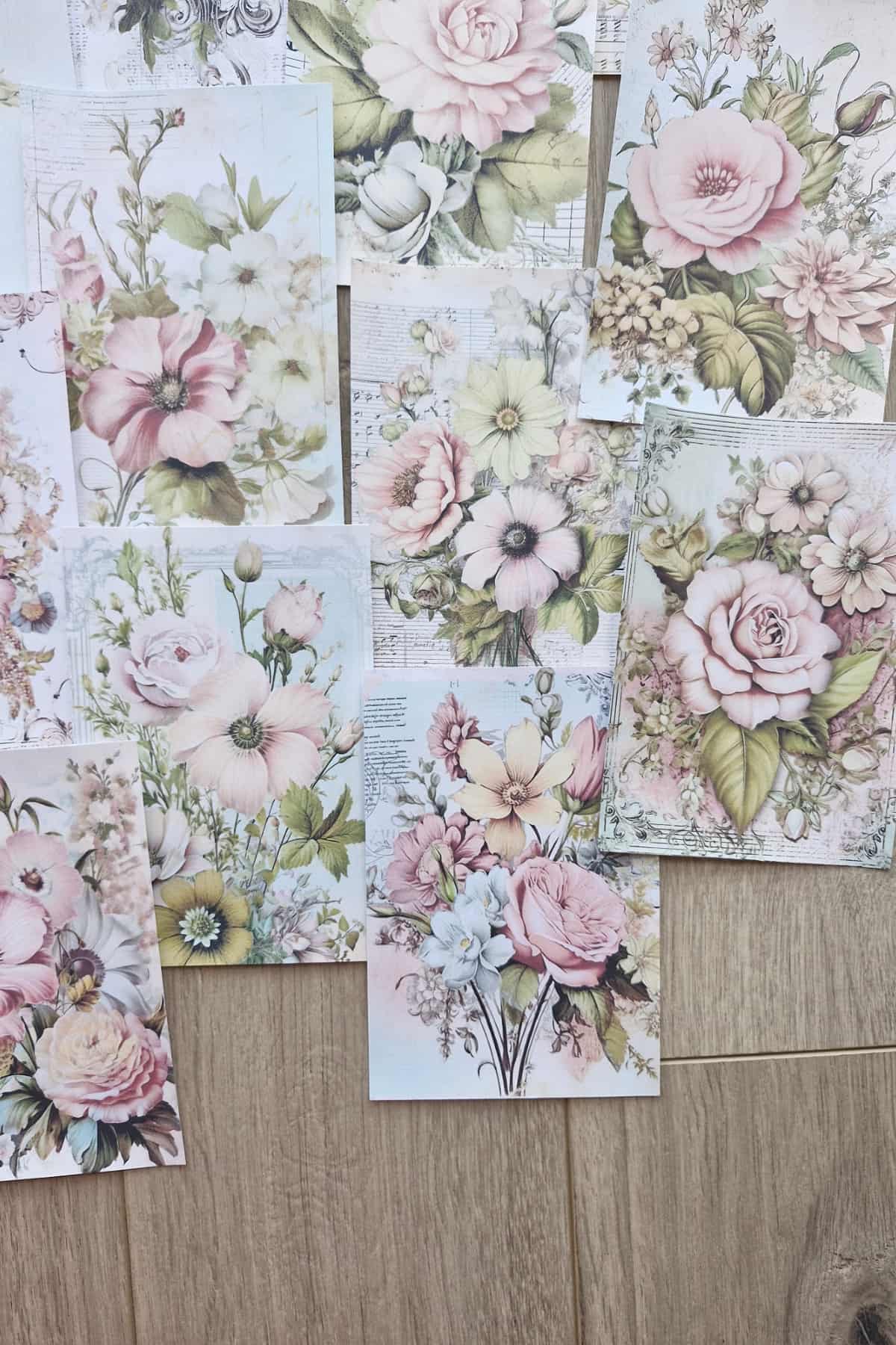 15 Adet Eskitme Vintage Pembe Gül Temalı Scrapbook Kağıt Seti Bullet Journal Dekupaj Kağıdı