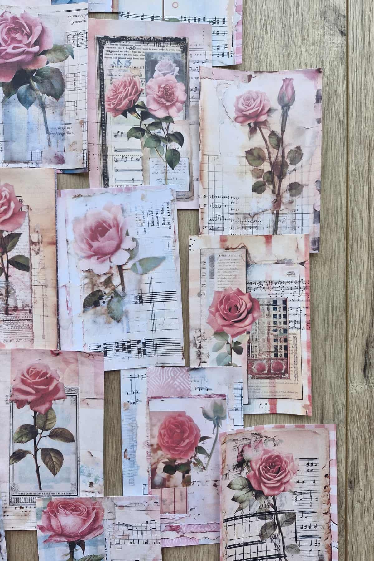 15 Adet Eskitme Vintage Pembe Gül Temalı Scrapbook Kağıt Seti Bullet Journal Dekupaj Kağıdı
