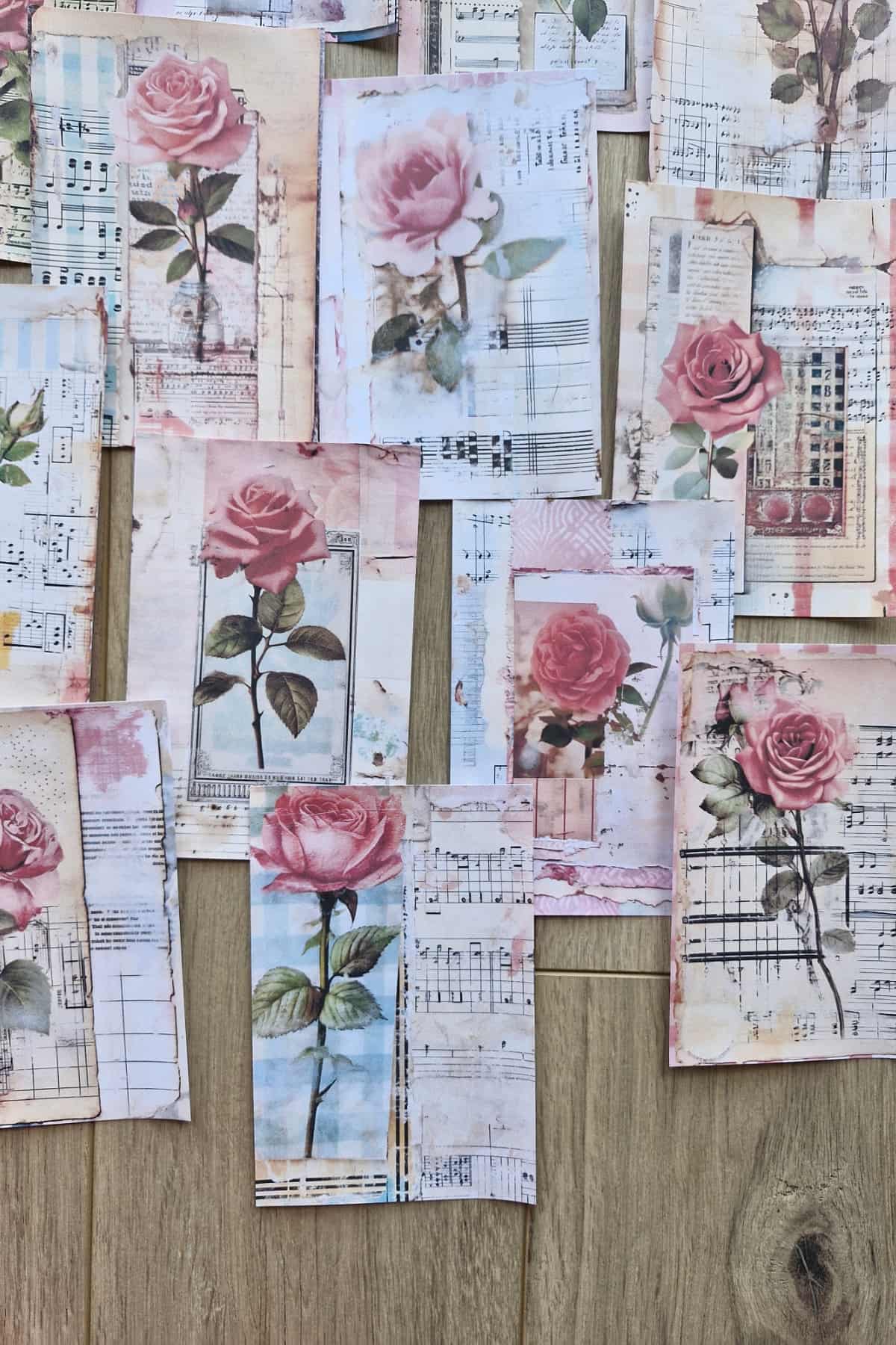 15 Adet Eskitme Vintage Pembe Gül Temalı Scrapbook Kağıt Seti Bullet Journal Dekupaj Kağıdı