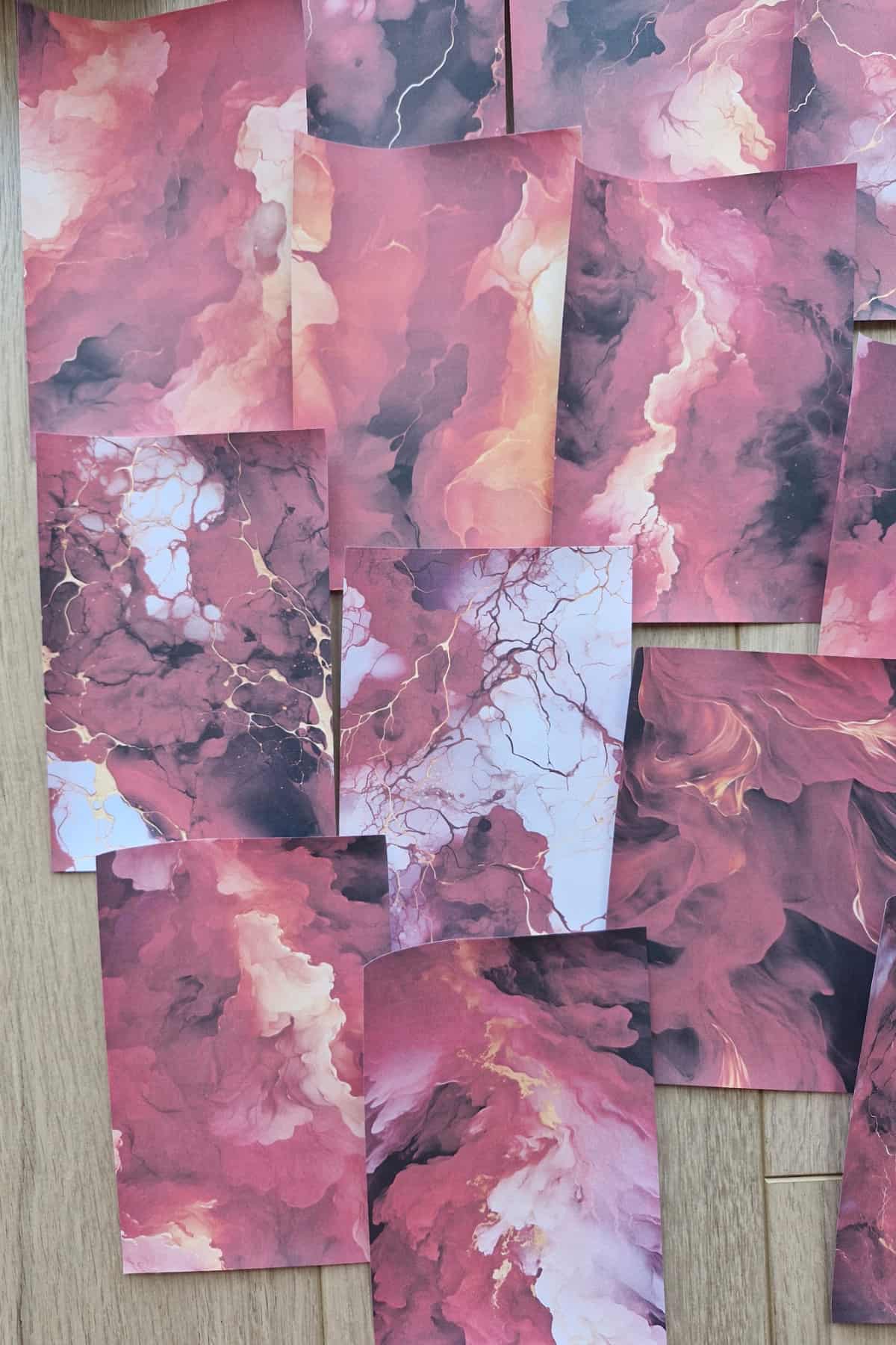 15 Adet Kırmızı Temalı Scrapbook Kağıt Seti Bullet Journal Dekupaj Kağıdı Duman Mermer