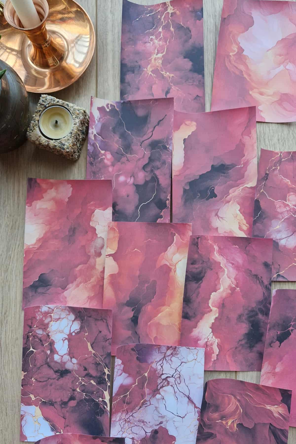 15 Adet Kırmızı Temalı Scrapbook Kağıt Seti Bullet Journal Dekupaj Kağıdı Duman Mermer