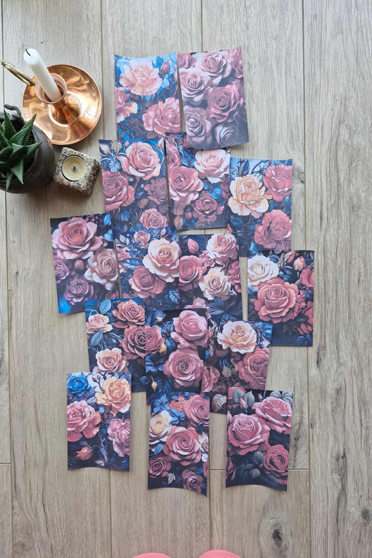 15 Adet Eskitme Vintage Vitray Çiçek Temalı Scrapbook Kağıt Seti Bullet Journal Dekupaj Kağıdı