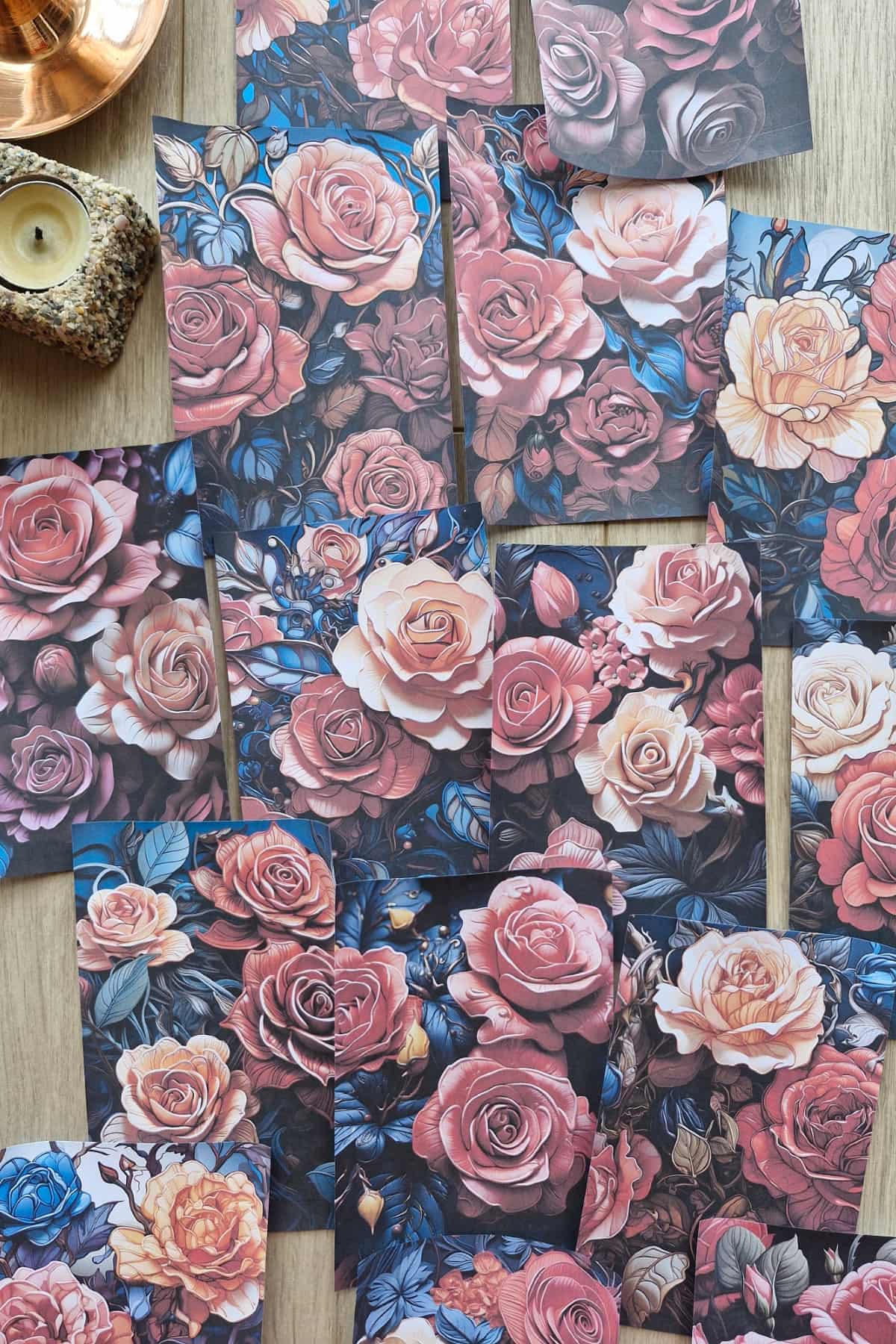 15 Adet Eskitme Vintage Vitray Çiçek Temalı Scrapbook Kağıt Seti Bullet Journal Dekupaj Kağıdı