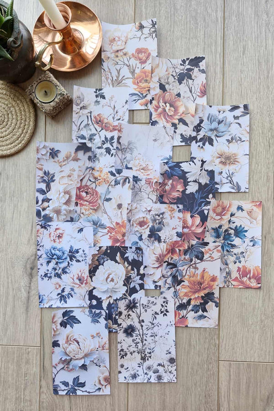 15 Adet Eskitme Vintage Çiçek Temalı Scrapbook Kağıt Seti Bullet Journal Dekupaj Kağıdı