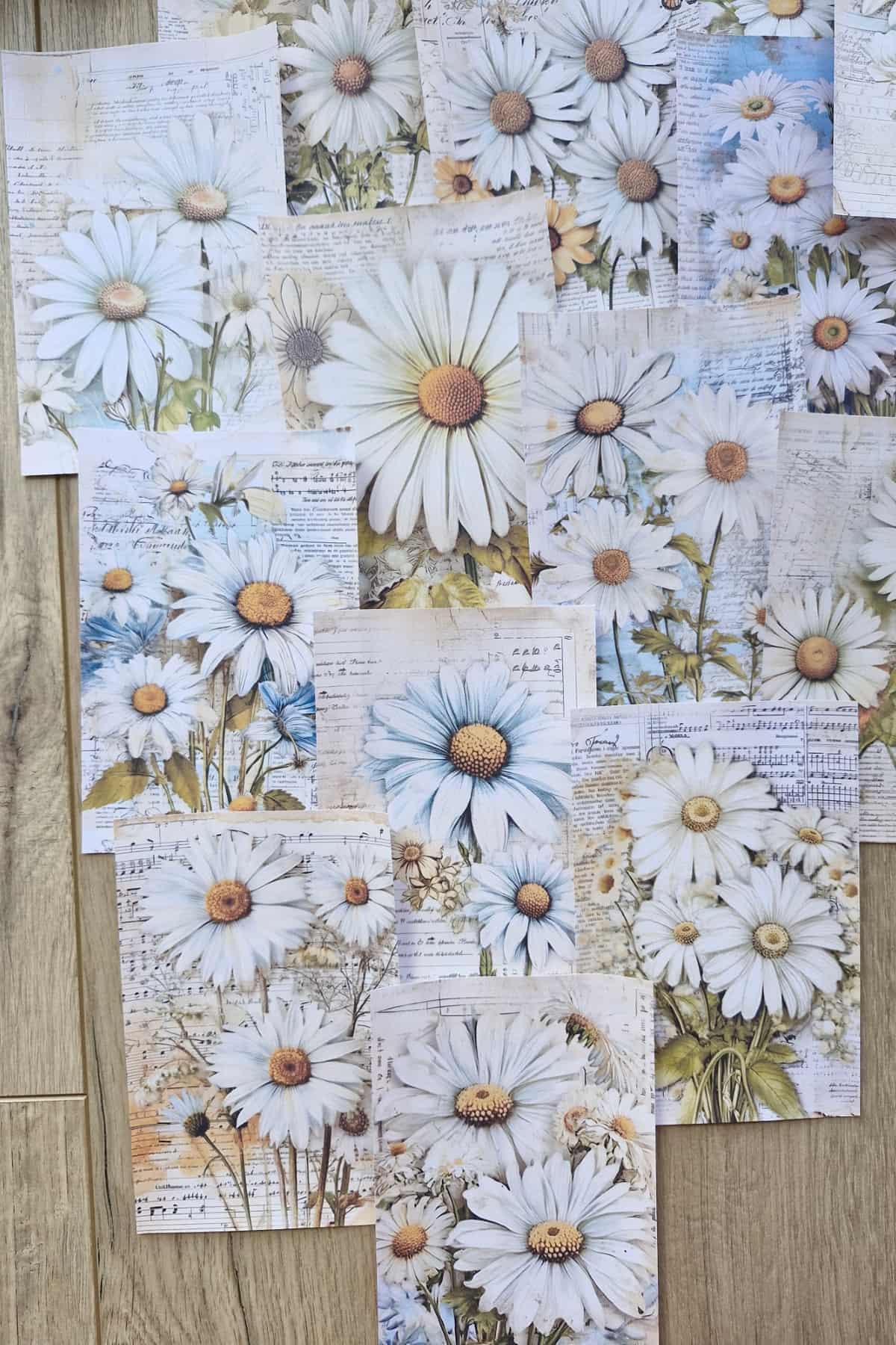 15 Adet Eskitme Vintage Papatya Temalı Scrapbook Kağıt Seti Bullet Journal Dekupaj Kağıdı