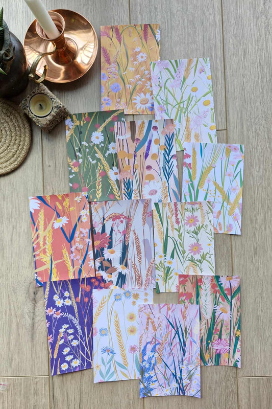12 Adet Pastel Renkli Çiçek Temalı Scrapbook Kağıt Seti Bullet Journal Dekupaj Kağıdı