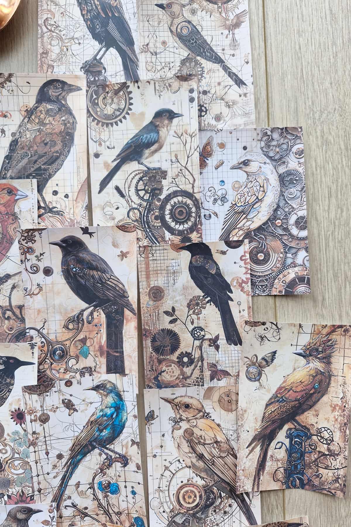 15 Adet Eskitme Vintage Karga Temalı Scrapbook Kağıt Seti Bullet Journal Dekupaj Kağıdı Gothic