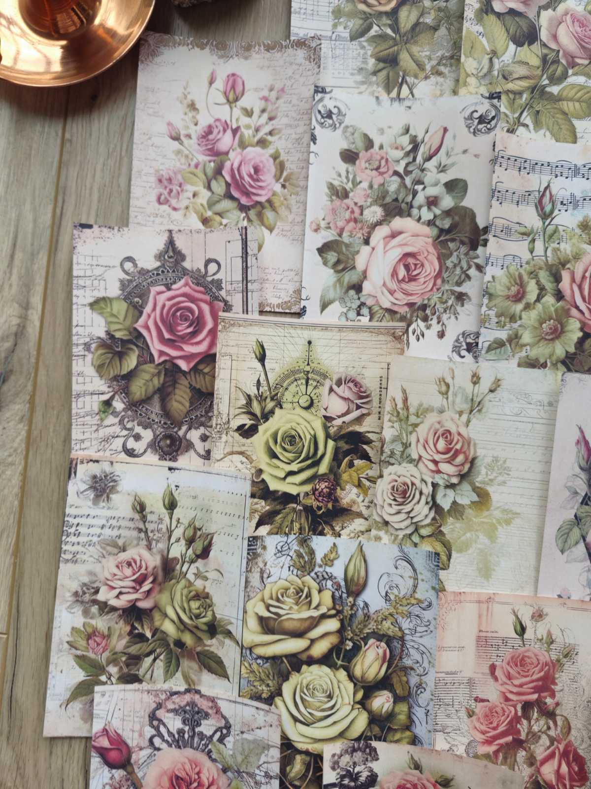 15 Adet Vintage Gül Scrapbook Kağıt Seti Bullet Journal Dekupaj Kağıdı