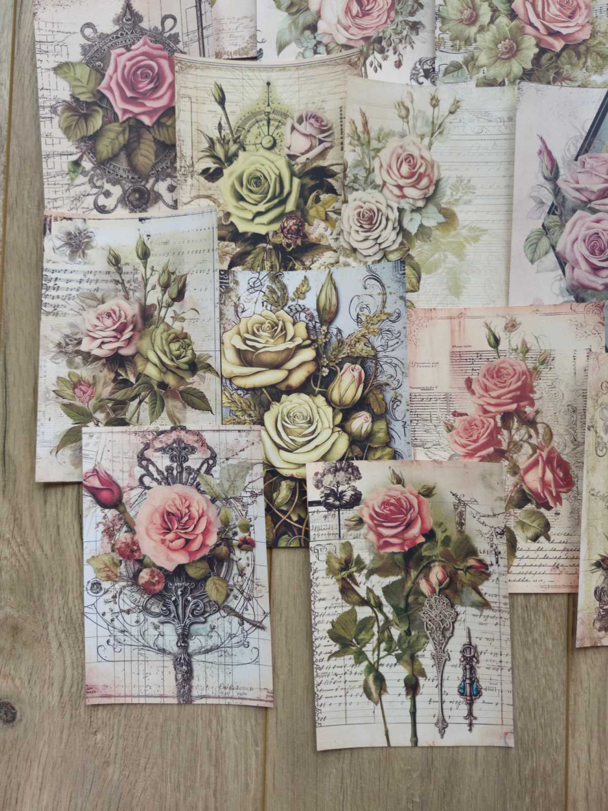 15 Adet Vintage Gül Scrapbook Kağıt Seti Bullet Journal Dekupaj Kağıdı