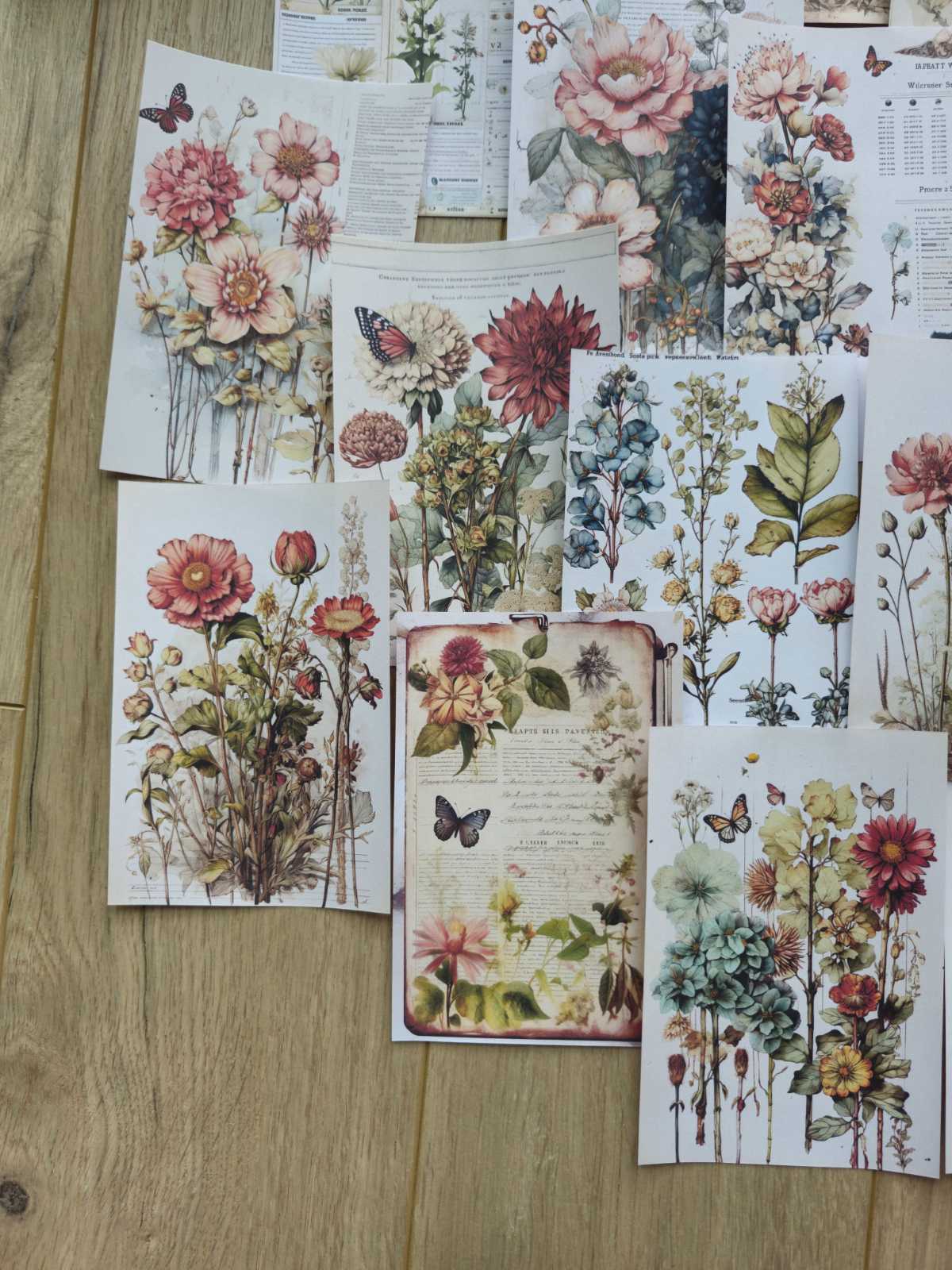 15 Adet Vintage Kelebek Çiçek Scrapbook Kağıt Seti Bullet Journal Dekupaj Kağıdı