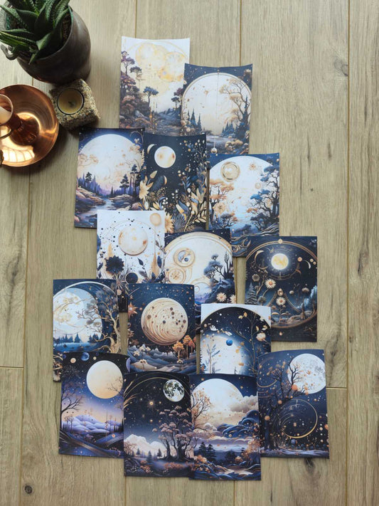 15 Adet Siyah Ay Temalı Scrapbook Kağıt Seti Bullet Journal Dekupaj Kağıdı