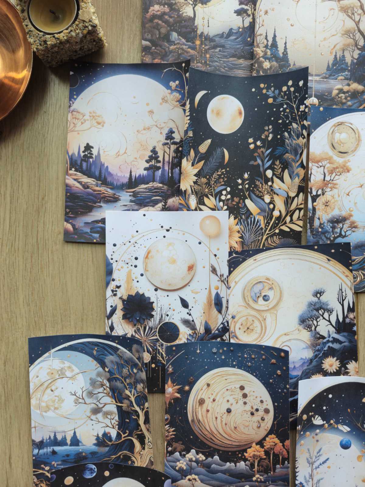 15 Adet Siyah Ay Temalı Scrapbook Kağıt Seti Bullet Journal Dekupaj Kağıdı