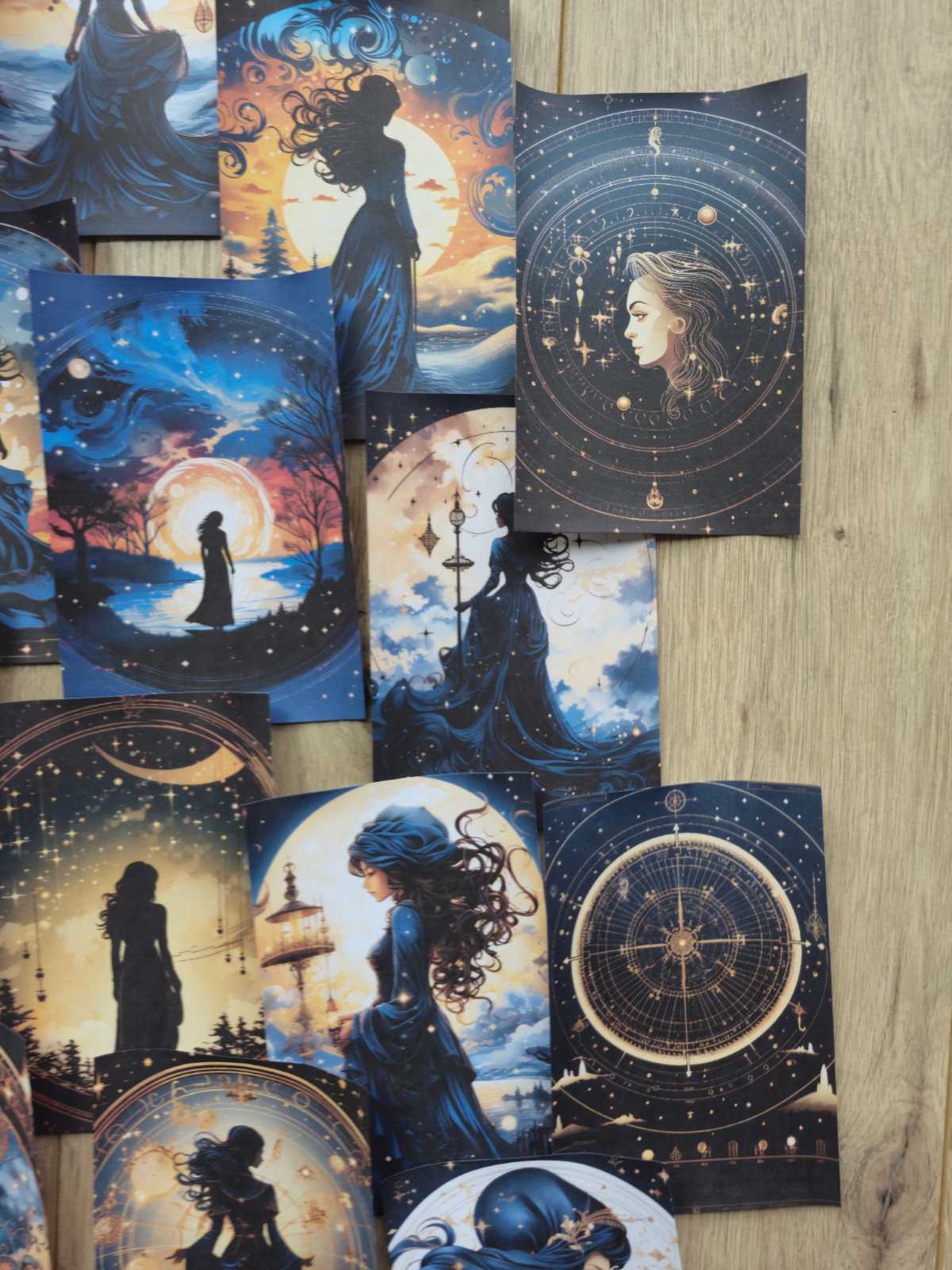 15 Adet Siyah Gece Kadın Ay Temalı Scrapbook Kağıt Seti Bullet Journal Dekupaj Kağıdı