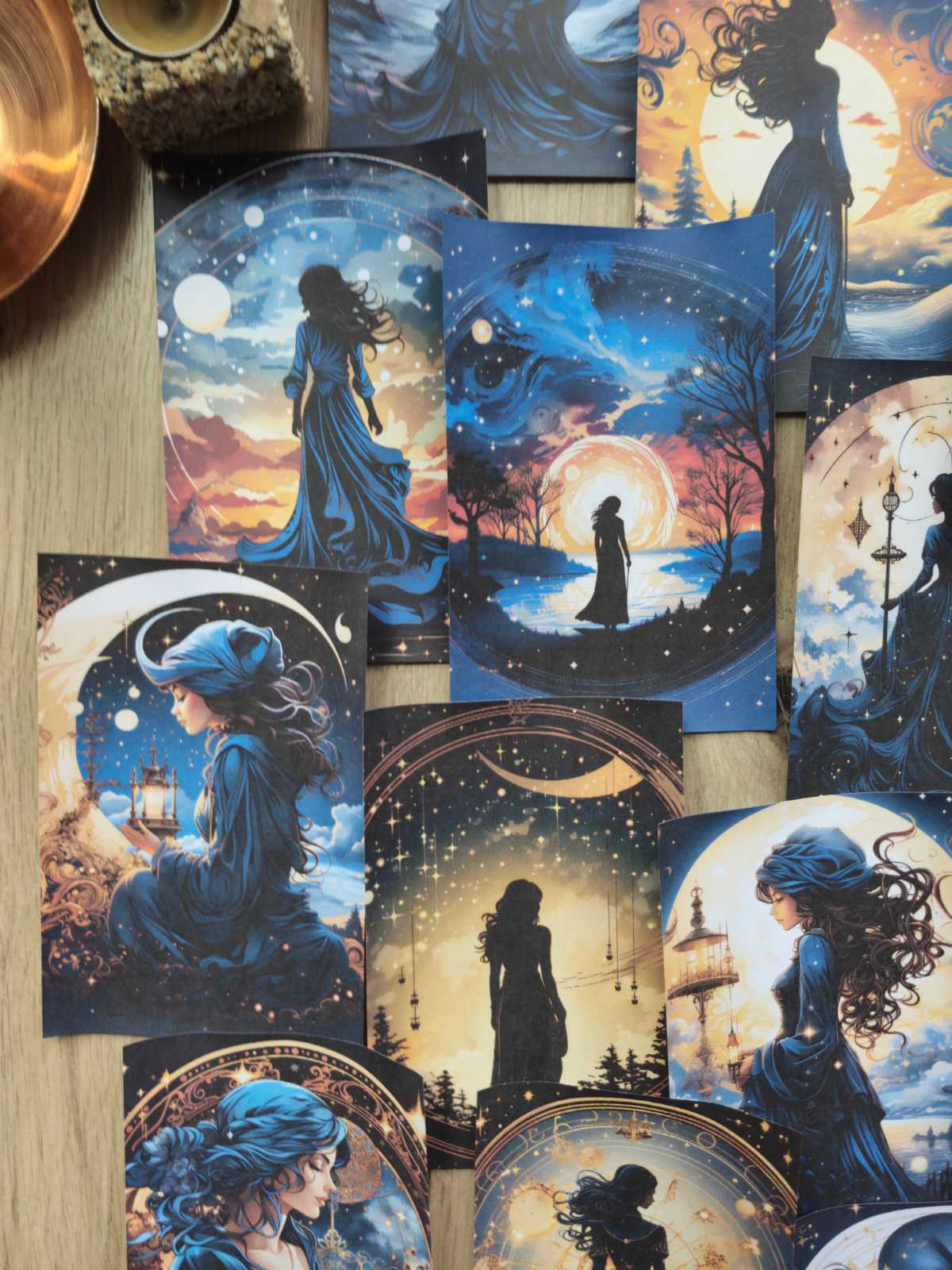 15 Adet Siyah Gece Kadın Ay Temalı Scrapbook Kağıt Seti Bullet Journal Dekupaj Kağıdı