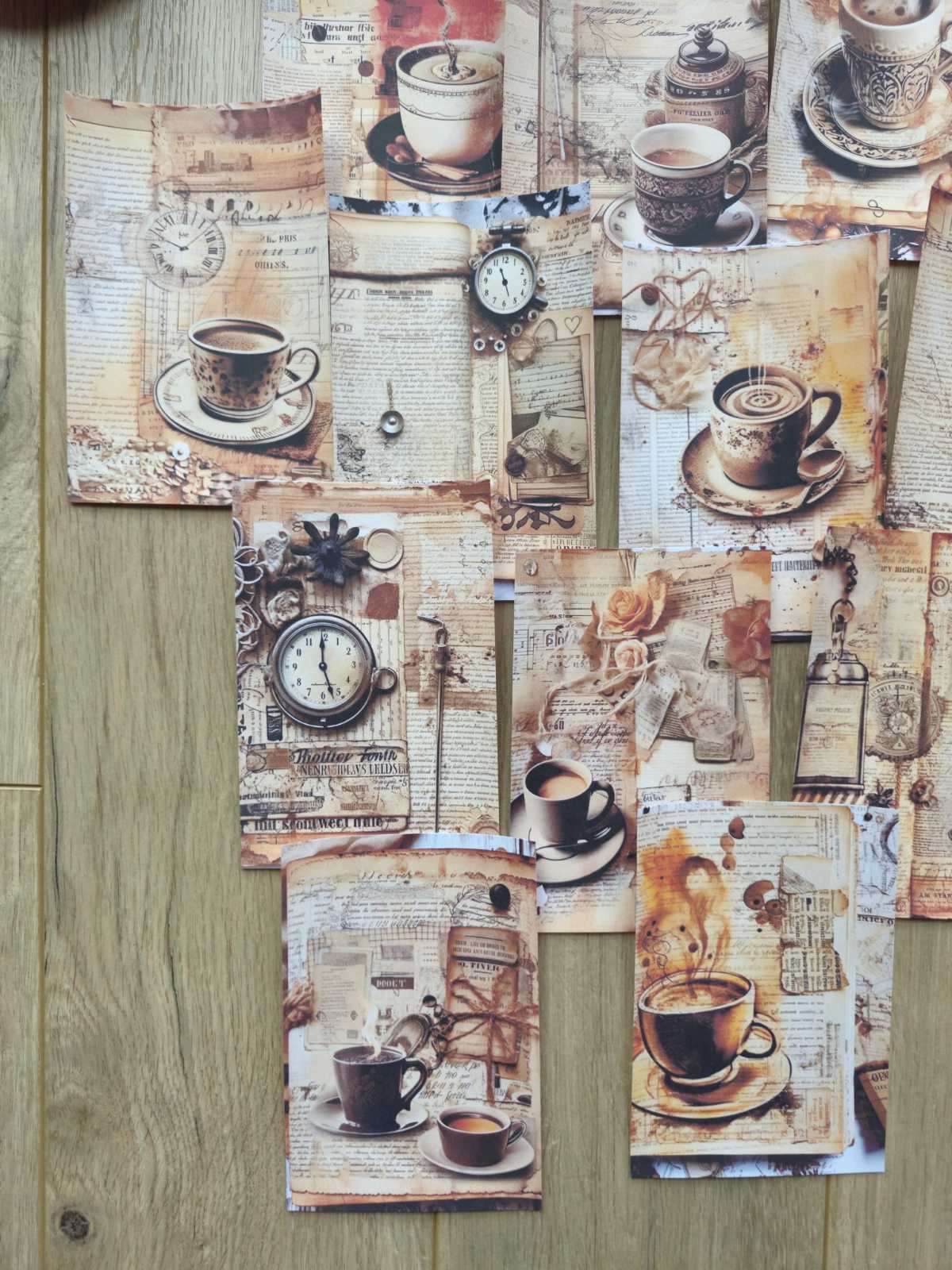 15 Adet Eskitme Vintage Kahve Fincan Temalı Scrapbook Kağıt Seti Bullet Journal Dekupaj Kağıdı