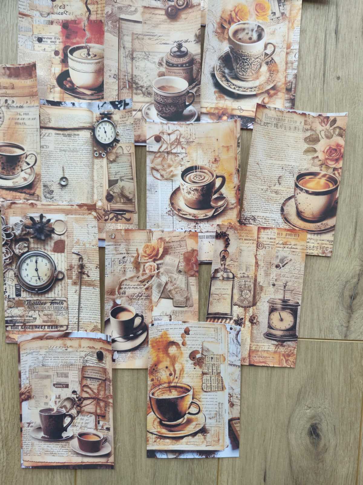 15 Adet Eskitme Vintage Kahve Fincan Temalı Scrapbook Kağıt Seti Bullet Journal Dekupaj Kağıdı