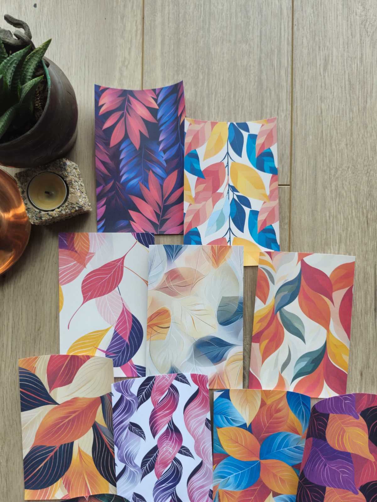 15 Adet Renkli Yaprak Scrapbook Kağıt Seti Bullet Journal Dekupaj Kağıdı