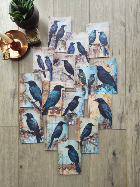 15 Adet Vintage Karga Temalı Scrapbook Kağıt Seti Bullet Journal Dekupaj Kağıdı