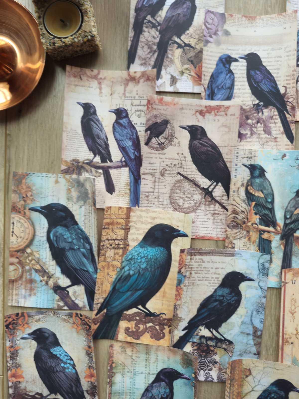15 Adet Vintage Karga Temalı Scrapbook Kağıt Seti Bullet Journal Dekupaj Kağıdı