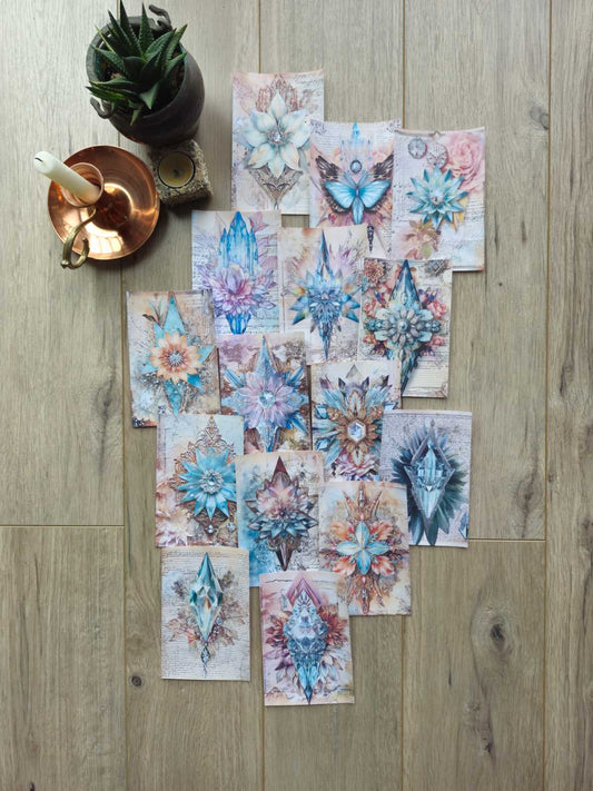 15 Adet Vintage Kristal Çiçek Temalı Scrapbook Kağıt Seti Bullet Journal Dekupaj Kağıdı