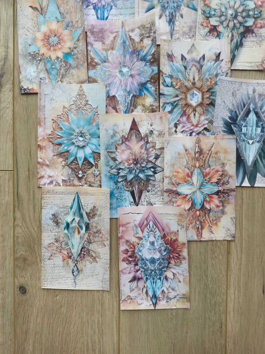 15 Adet Vintage Kristal Çiçek Temalı Scrapbook Kağıt Seti Bullet Journal Dekupaj Kağıdı