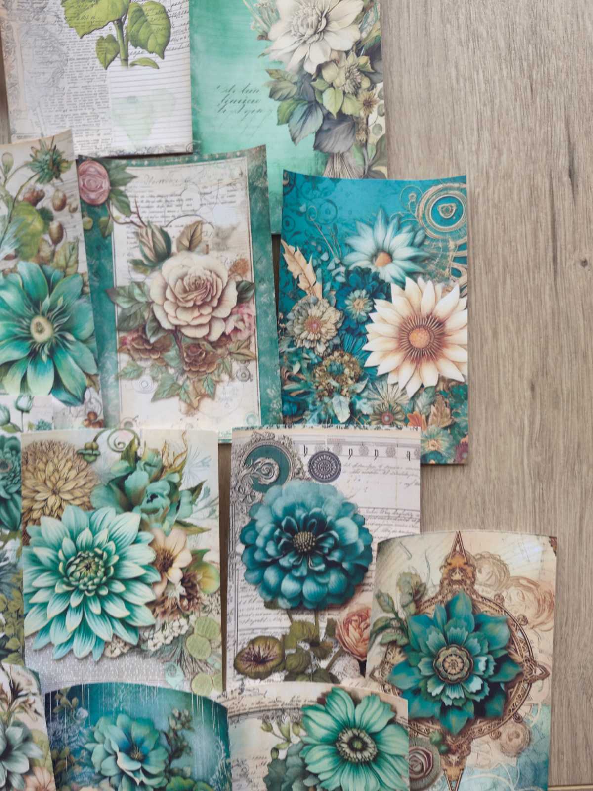 15 Adet Vintage Eskitme Yeşil Gül Çiçek Temalı Scrapbook Kağıt Seti Bullet Journal Dekupaj Kağıdı
