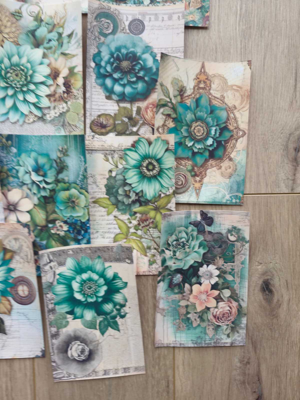 15 Adet Vintage Eskitme Yeşil Gül Çiçek Temalı Scrapbook Kağıt Seti Bullet Journal Dekupaj Kağıdı