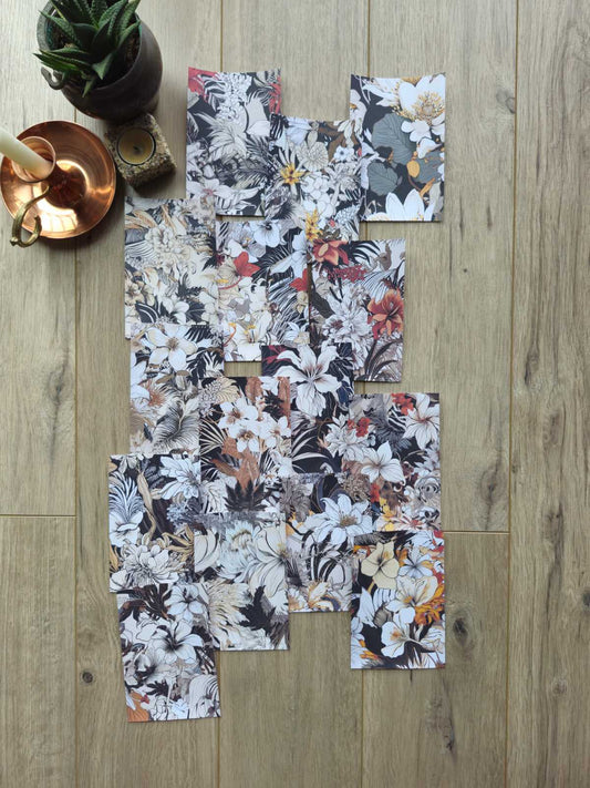15 Adet Kırmızı Siyah Beyaz Çiçek Temalı Scrapbook Kağıt Seti Bullet Journal Dekupaj Kağıdı