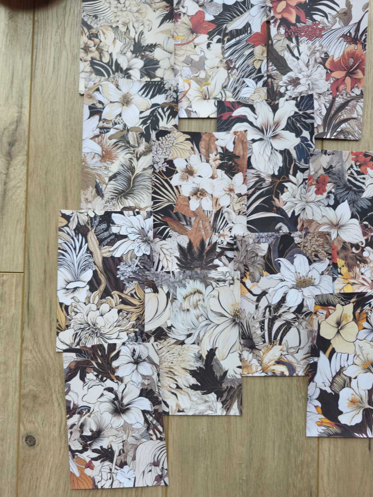 15 Adet Kırmızı Siyah Beyaz Çiçek Temalı Scrapbook Kağıt Seti Bullet Journal Dekupaj Kağıdı