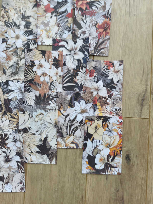 15 Adet Kırmızı Siyah Beyaz Çiçek Temalı Scrapbook Kağıt Seti Bullet Journal Dekupaj Kağıdı