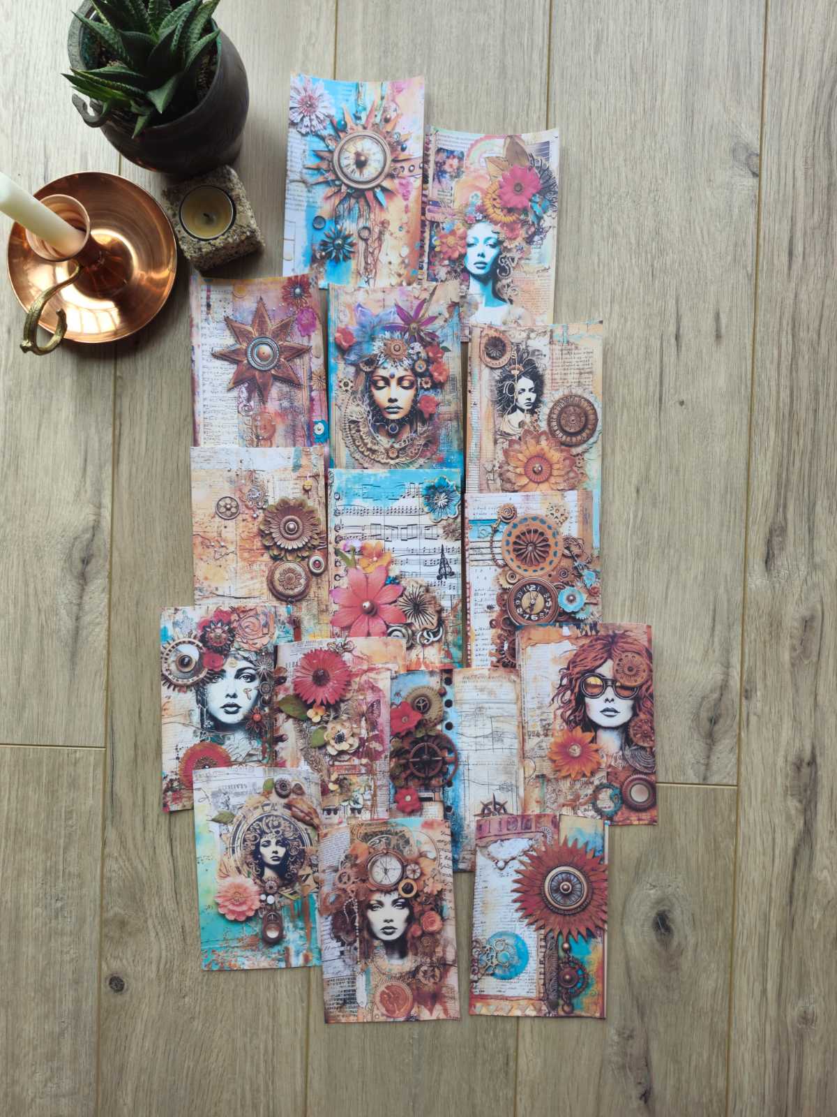 15 Adet Renkli Pusula Temalı Scrapbook Kağıt Seti Bullet Journal Dekupaj Kağıdı Bohem