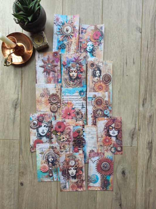 15 Adet Renkli Pusula Temalı Scrapbook Kağıt Seti Bullet Journal Dekupaj Kağıdı Bohem