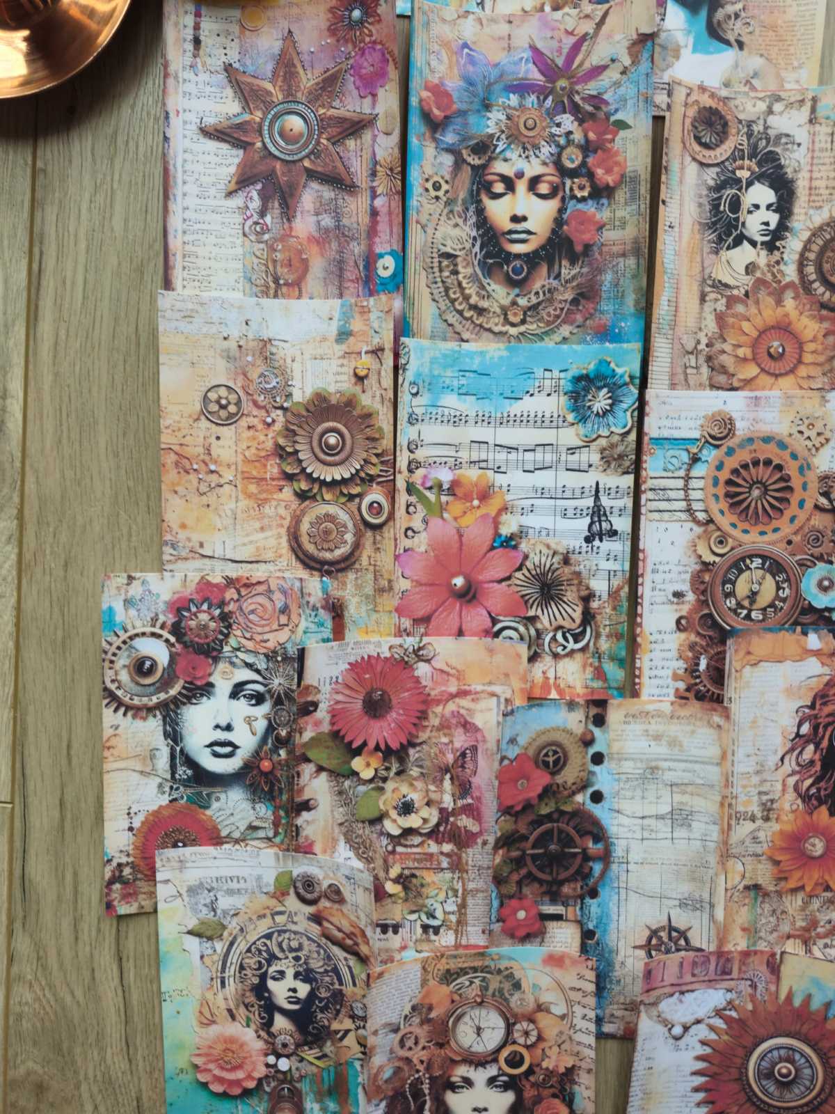 15 Adet Renkli Pusula Temalı Scrapbook Kağıt Seti Bullet Journal Dekupaj Kağıdı Bohem