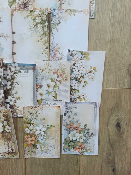 15 Adet Vintage Eskitme Kenar Çiçek Temalı Scrapbook Kağıt Seti Bullet Journal Dekupaj Kağıdı