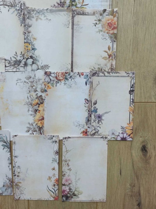 15 Adet Vintage Eskitme Kenar Çiçek Temalı Scrapbook Kağıt Seti Bullet Journal Dekupaj Kağıdı