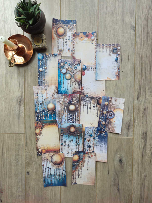 15 Adet Otantik Karışık Boncuk Temalı Scrapbook Kağıt Seti Bullet Journal Dekupaj Kağıdı