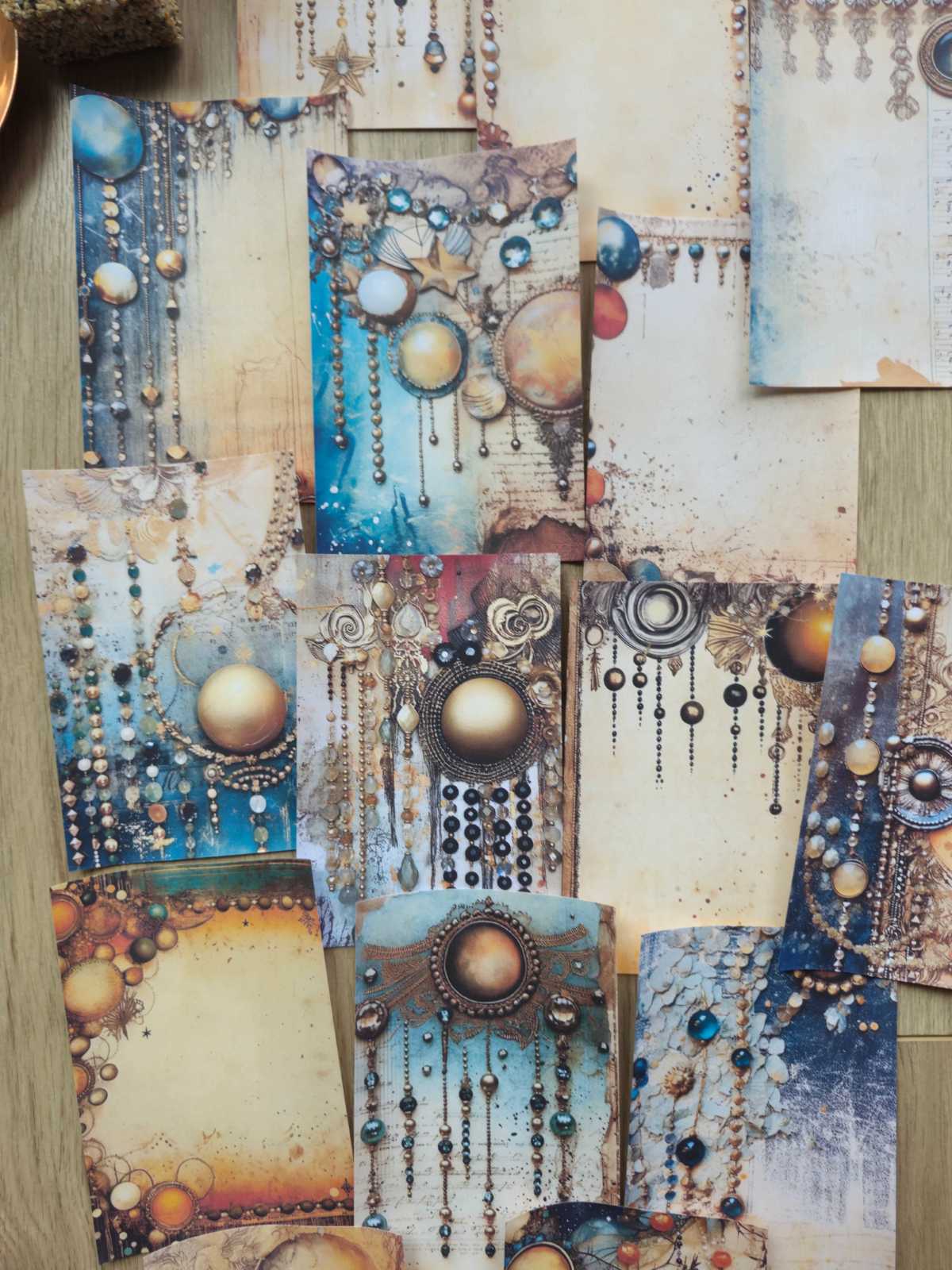 15 Adet Otantik Karışık Boncuk Temalı Scrapbook Kağıt Seti Bullet Journal Dekupaj Kağıdı