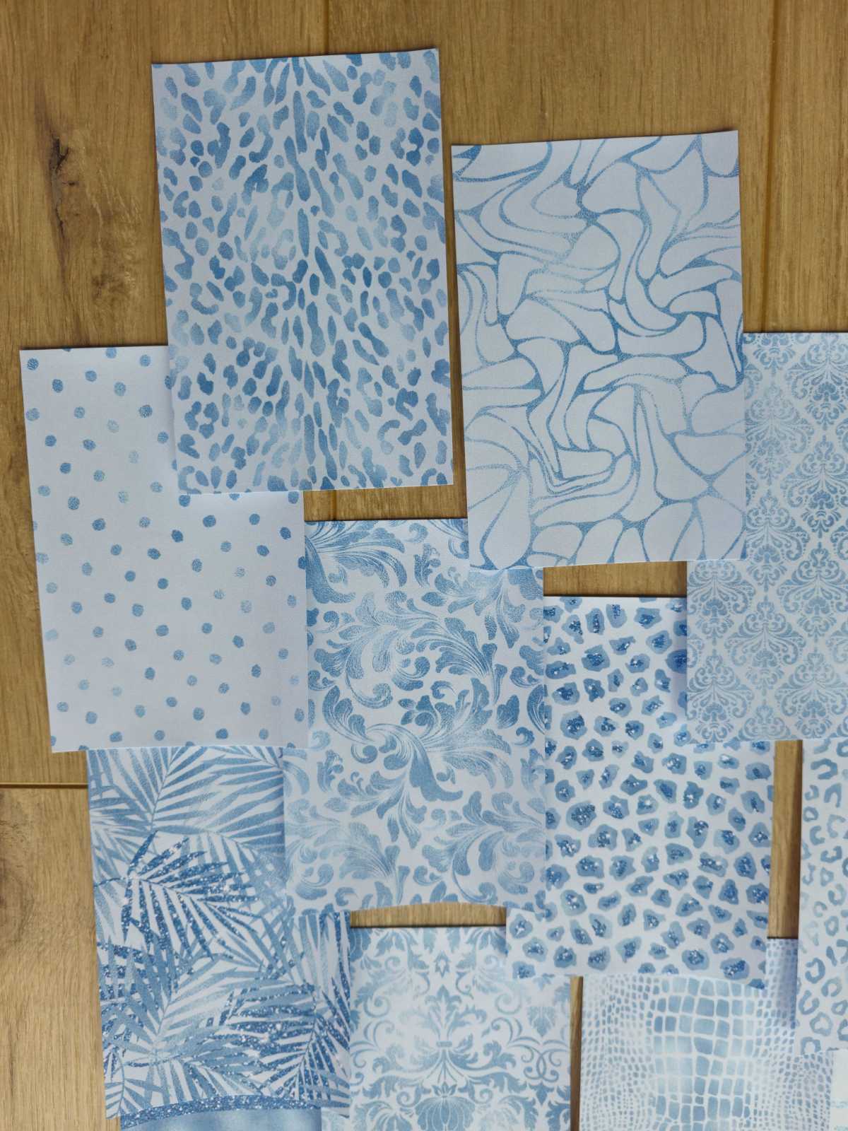 18 Adet Soft Mavi Desen Temalı Scrapbook Kağıt Seti Bullet Journal Dekupaj Kağıdı