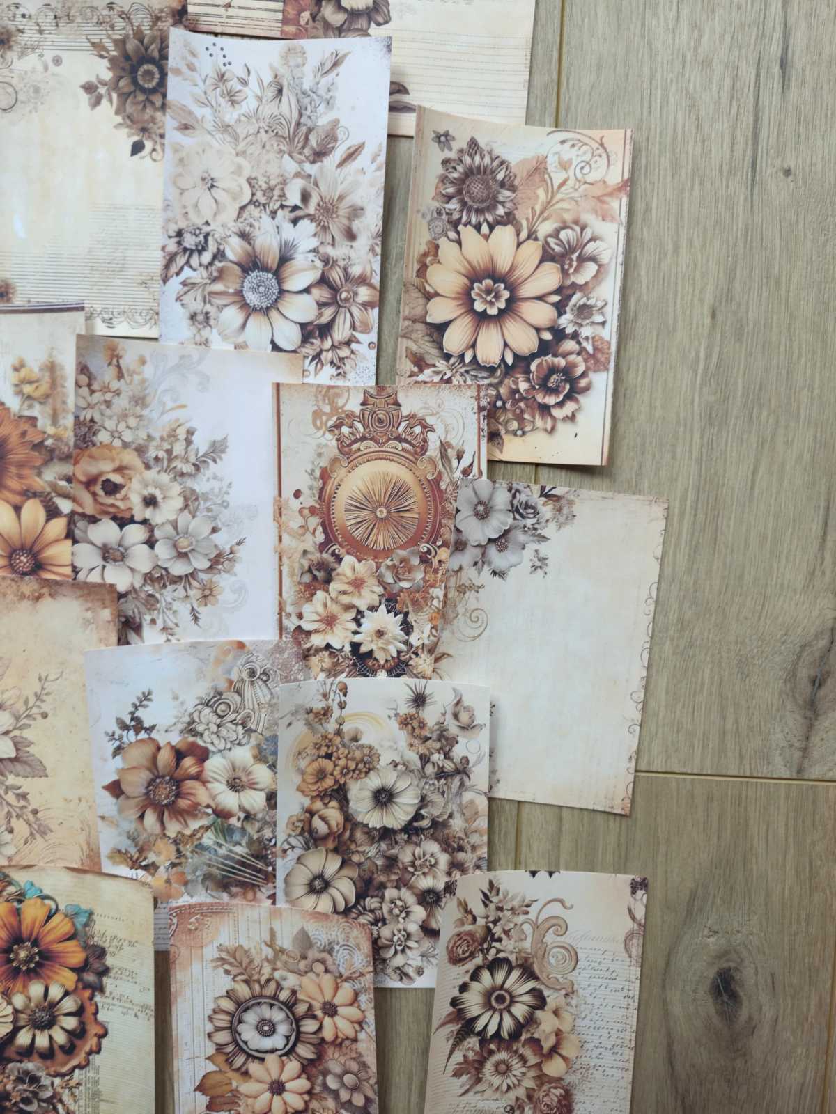 15 Adet Vintage Eskitme Kahverengi Gül Temalı Scrapbook Kağıt Seti Bullet Journal Dekupaj Kağıdı