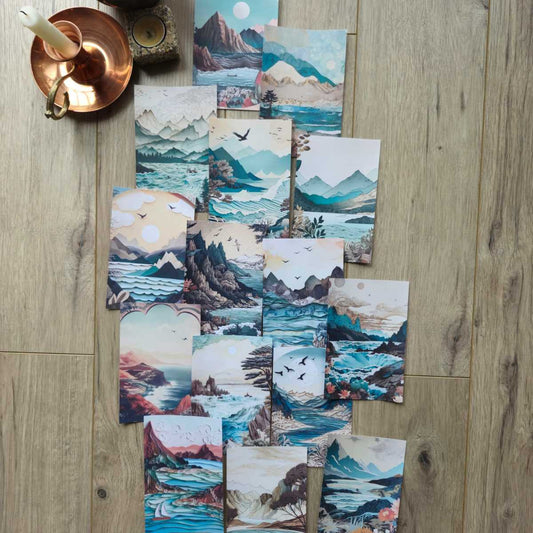 15 Adet Manzara Temalı Scrapbook Kağıt Seti Bullet Journal Dekupaj Kağıdı