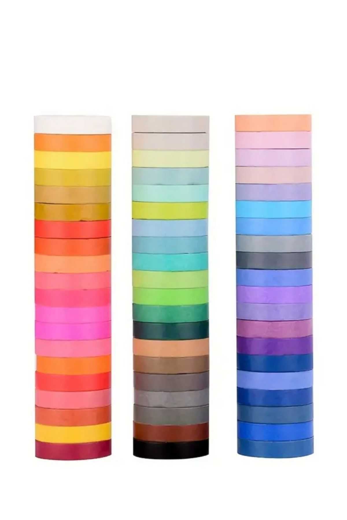 60 Adet Washi Bant Seti Renk Kartelası Gökkuşağı Renkleri Washi Tape Seti Kağıt Bant
