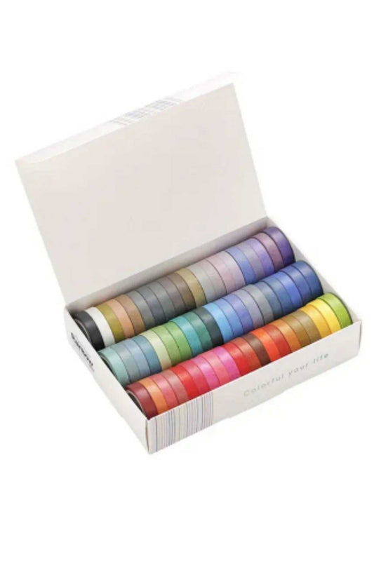 60 Adet Washi Bant Seti Renk Kartelası Gökkuşağı Renkleri Washi Tape Seti Kağıt Bant
