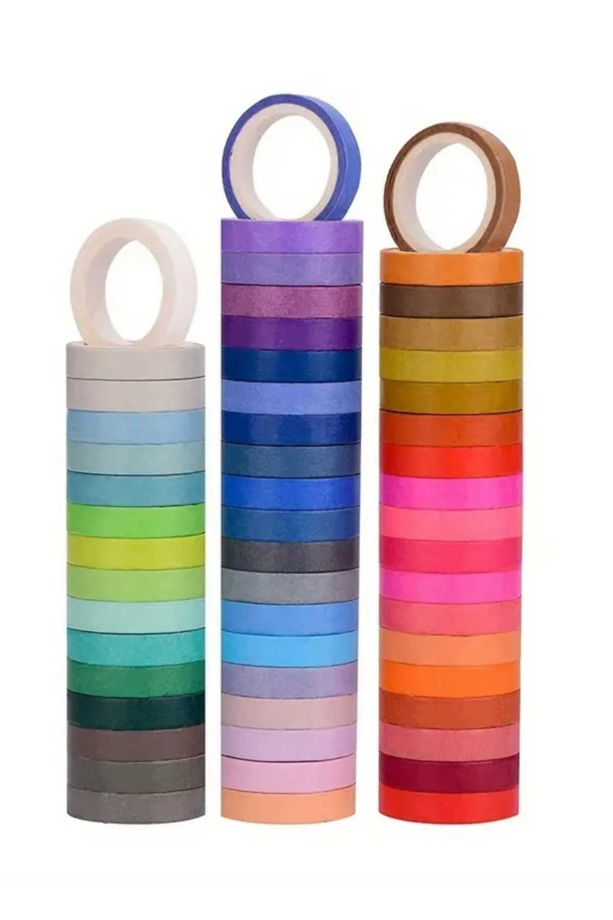 60 Adet Washi Bant Seti Renk Kartelası Gökkuşağı Renkleri Washi Tape Seti Kağıt Bant