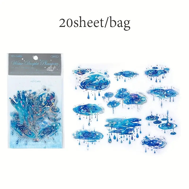 20 Adet Gümüş Yaldızlı Şeffaf Su Temalı Sticker Seti Bullet Journal Scrapbook Şeffaf Sticker Laptop Ajanda Planlayıcı