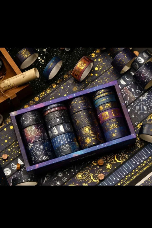 20 Adet Galaksi Washi Bant Seti Yaldızlı Kağıt Bant Özel Kutulu Uzay Washi Tape